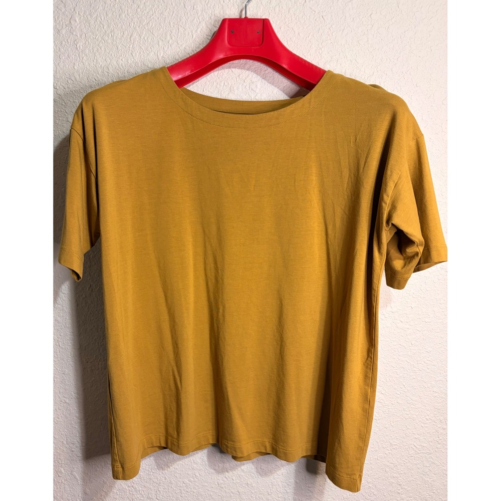 J. Jill Luxe Supima Elbow Sleeve Tee Mustard Yellow Petite Large